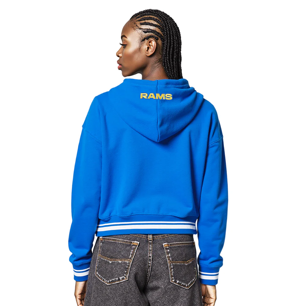 NFL LOS ANGELES RAMS SCRIPT TAIL WOMEN'S RIB FLC CROPPED PO HOODIE (ROYAL BLUE) - Image 8