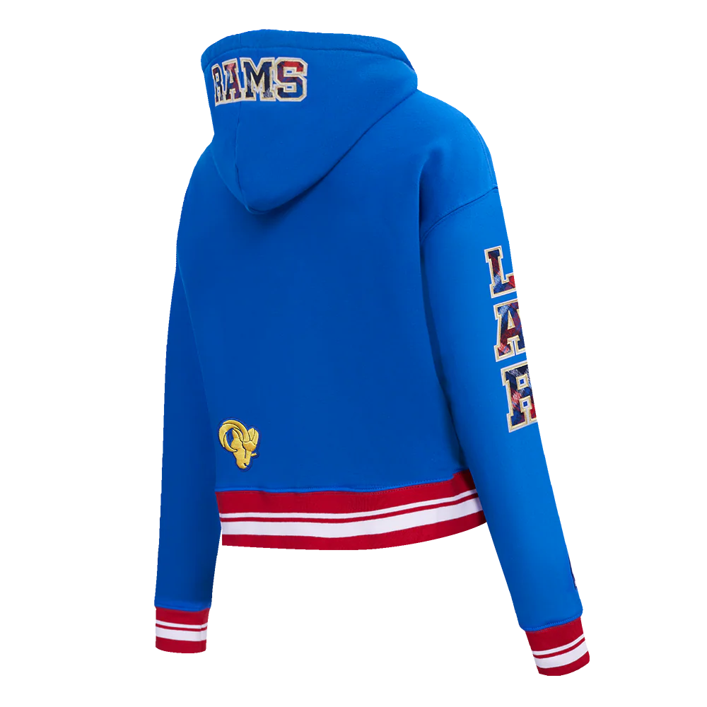 NFL LOS ANGELES RAMS PRO PREP RIB FLEECE WOMEN'S CROPPED PULLOVER HOODIE (ROYAL BLUE/RED) - Image 4