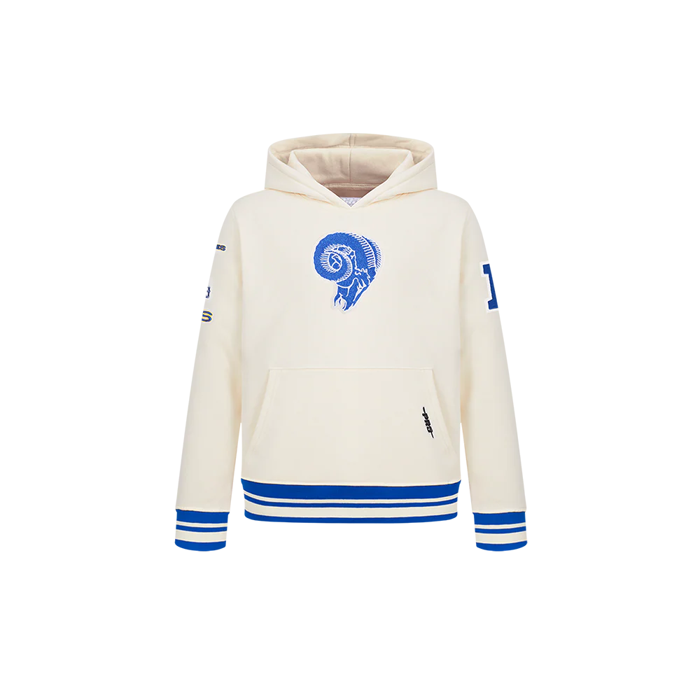 NFL LOS ANGELES RAMS RETRO CLASSIC LITTLE BOYS RIB FLEECE PULLOVER HOODIE (EGGSHELL/ROYAL BLUE)