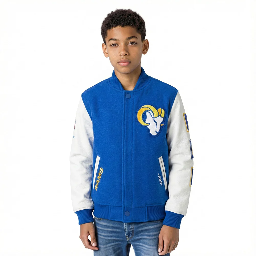 NFL LOS ANGELES RAMS CLASSIC CHENILLE LITTLE BOY'S WOOL VARSITY JACKET (ROYAL BLUE/WHITE)
