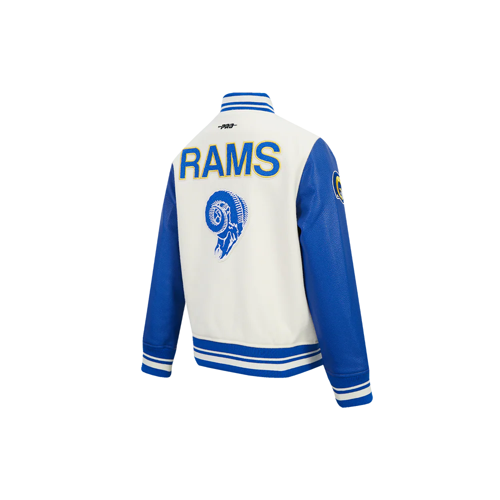 NFL LOS ANGELES RAMS RETRO CLASSICS LITTLE BOY'S RIB WOOL VARSITY JACKET (EGGSHELL/ROYAL BLUE) - Image 4