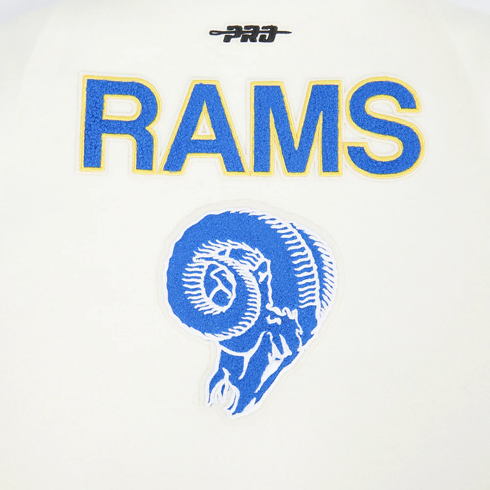 NFL LOS ANGELES RAMS RETRO CLASSICS LITTLE BOY'S RIB WOOL VARSITY JACKET (EGGSHELL/ROYAL BLUE) - Image 5