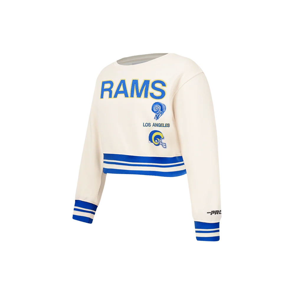 NFL LOS ANGELES RAMS RETRO CLASSICS LITTLE GIRL'S RIB FLEECE CREWNECK (EGGSHELL/ROYAL BLUE) - Image 3