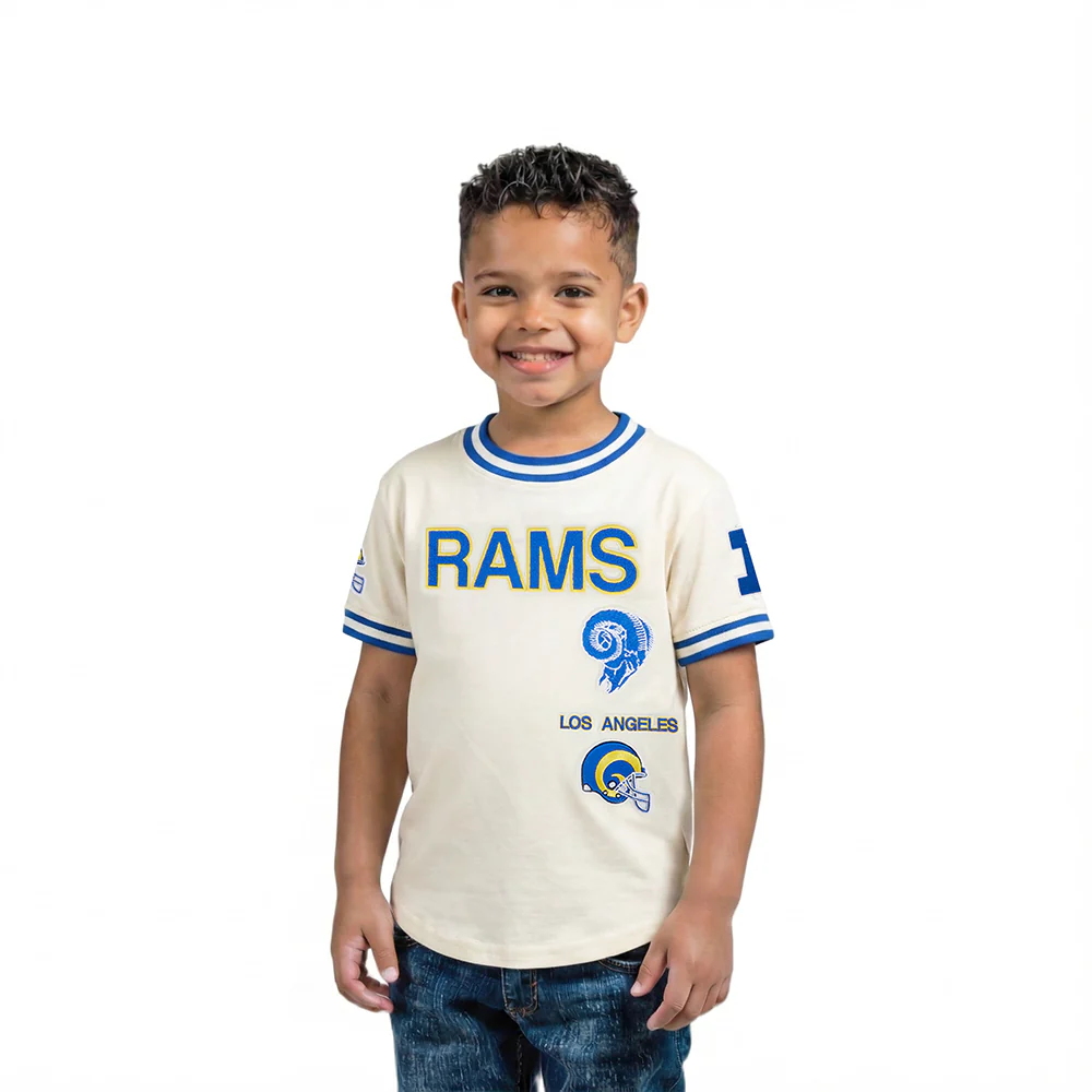NFL LOS ANGELES RAMS RETRO CLASSIC TODDLER BOY'S SS STRIPED RIB TEE (EGGSHELL/ROYAL BLUE)