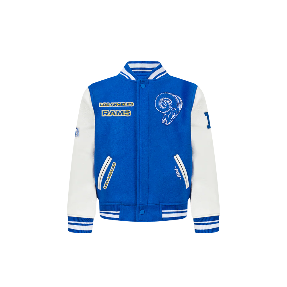 NFL LOS ANGELES RAMS RETRO CLASSIC TODDLER BOYS RIB WOOL VARSITY JACKET (ROYAL BLUE/WHITE)