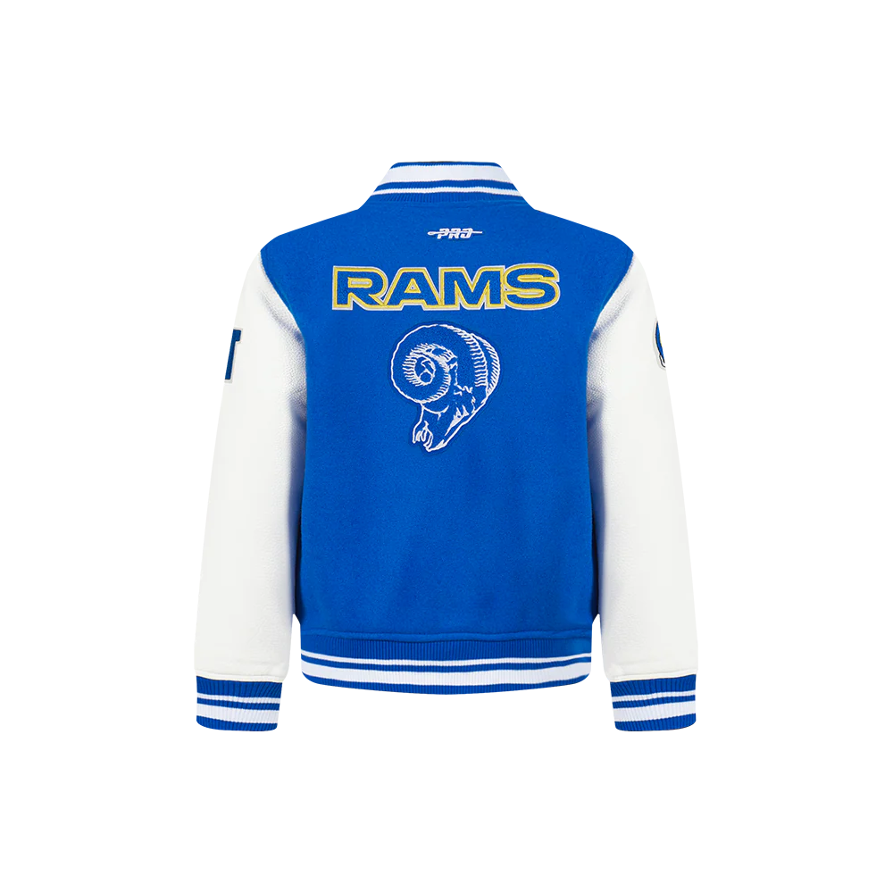 NFL LOS ANGELES RAMS RETRO CLASSIC TODDLER BOYS RIB WOOL VARSITY JACKET (ROYAL BLUE/WHITE) - Image 3