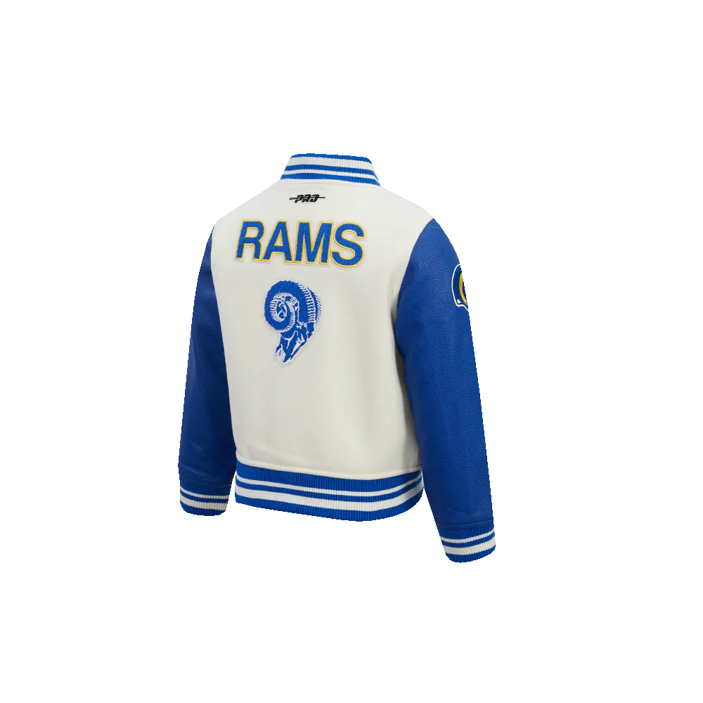 NFL LOS ANGELES RAMS RETRO CLASSICS TODDLER BOY'S RIB WOOL VARSITY JACKET (EGGSHELL/ROYAL BLUE) - Image 4