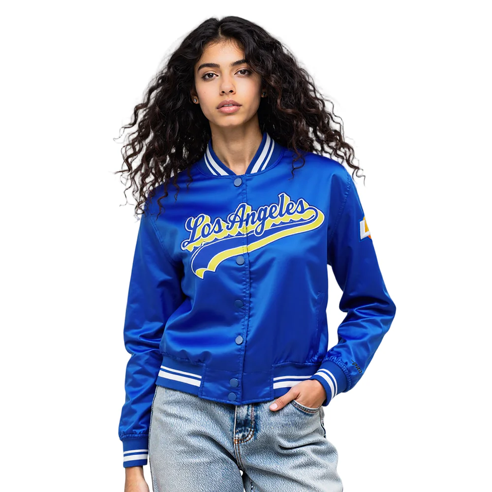 NFL LOS ANGELES RAMS SCRIPT TAIL WOMEN'S SATIN JACKET (ROYAL BLUE) - Image 10