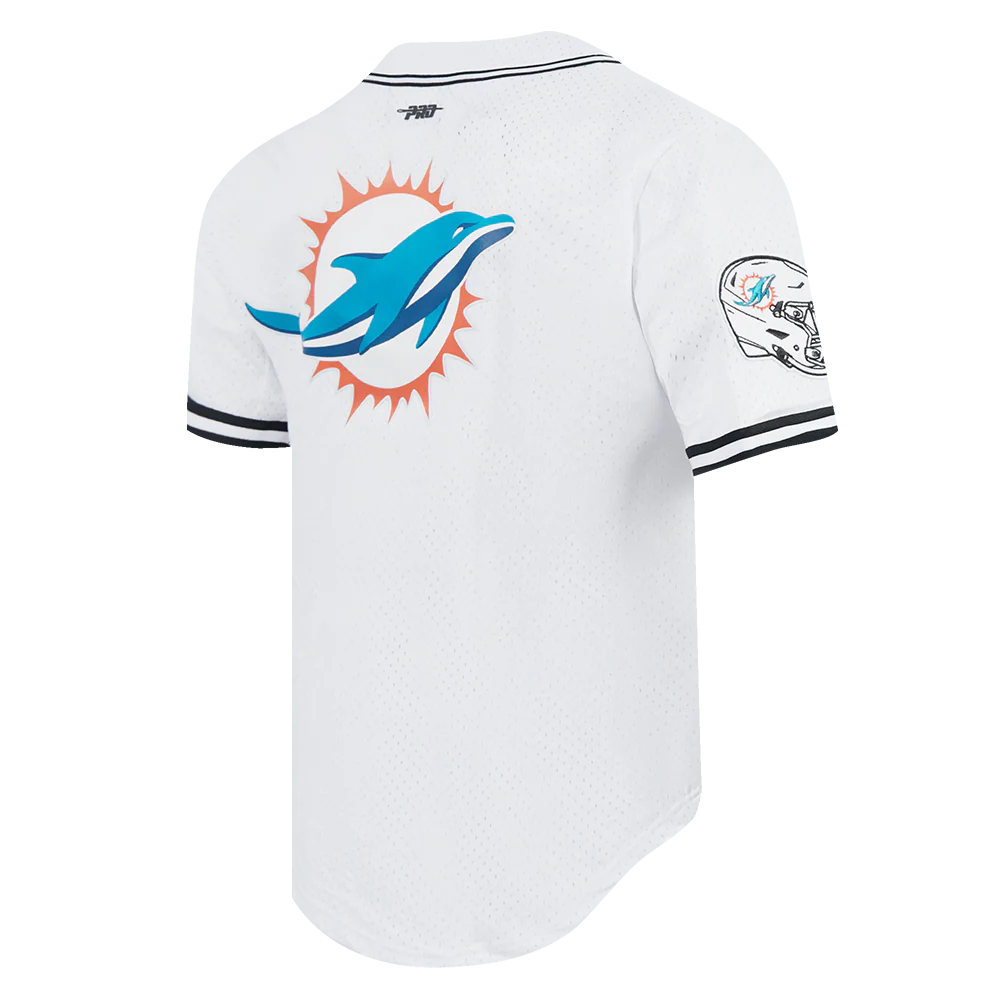 NFL MIAMI DOLPHINS SCRIPT TAIL MEN'S MESH BUTTON DOWN SHIRT (WHITE / BLACK / WHTE) - Image 4