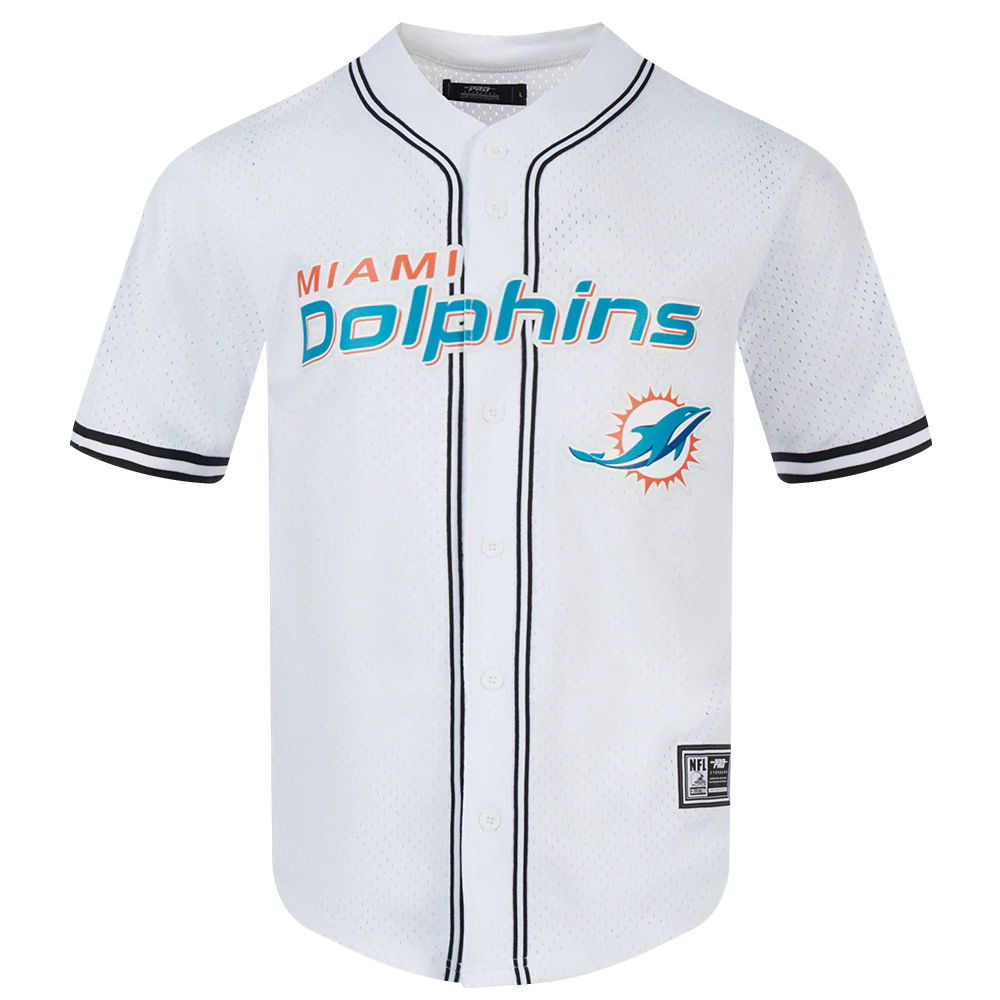 NFL MIAMI DOLPHINS LOGO CLASSIC MESH BUTTON UP SHIRT (WHITE / BLACK / WHTE)