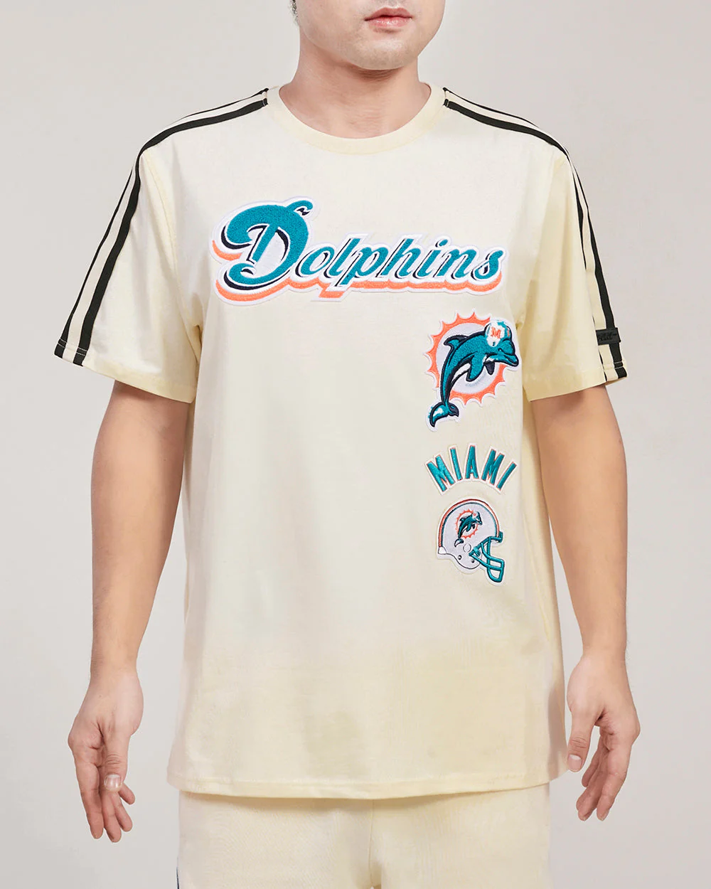 NFL MIAMI DOLPHINS RETRO CLASSIC MEN'S STRIPED TEE (EGGSHELL/ BLACK)