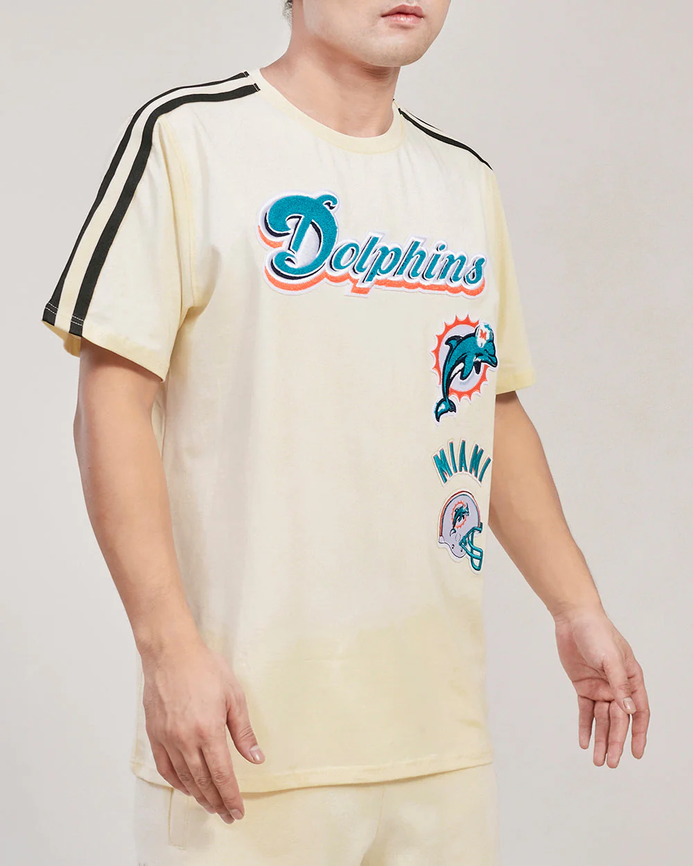 NFL MIAMI DOLPHINS RETRO CLASSIC MEN'S STRIPED TEE (EGGSHELL/ BLACK) - Image 2