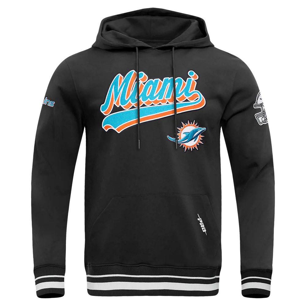 NFL MIAMI DOLPHINS SCRIPT TAIL MEN'S RIB FLC PO HOODIE (BLACK) - Image 3