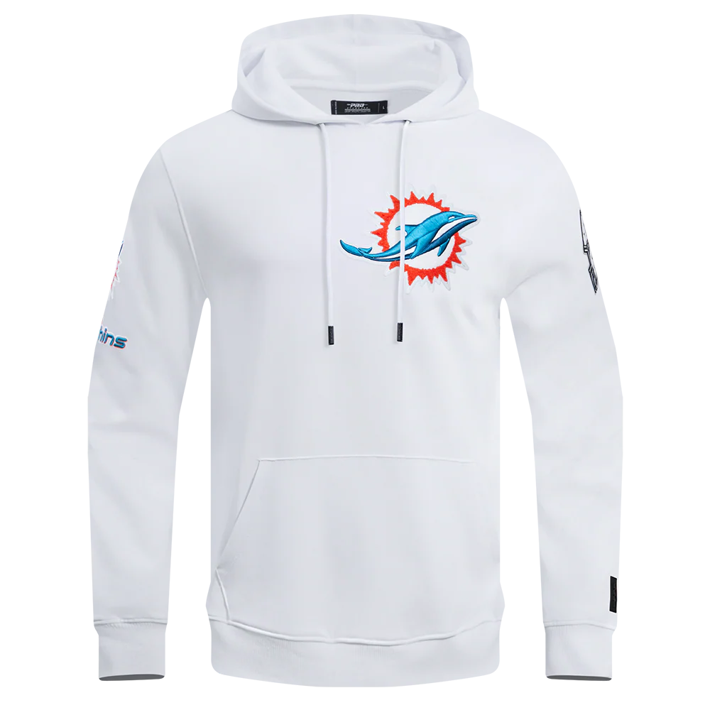 NFL MIAMI DOLPHINS CLASSIC CHENILLE MEN'S DOUBLE KNIT PULLOVER HOODIE (WHITE)