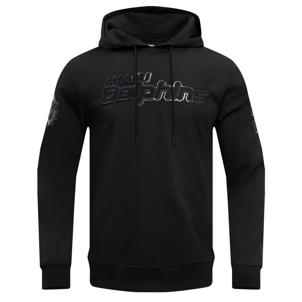 NFL MIAMI DOLPHINS TRIPLE BLACK MEN'S DOUBLE KNIT PULLOVER HOODIE (TRIPLE BLACK MEN'S)