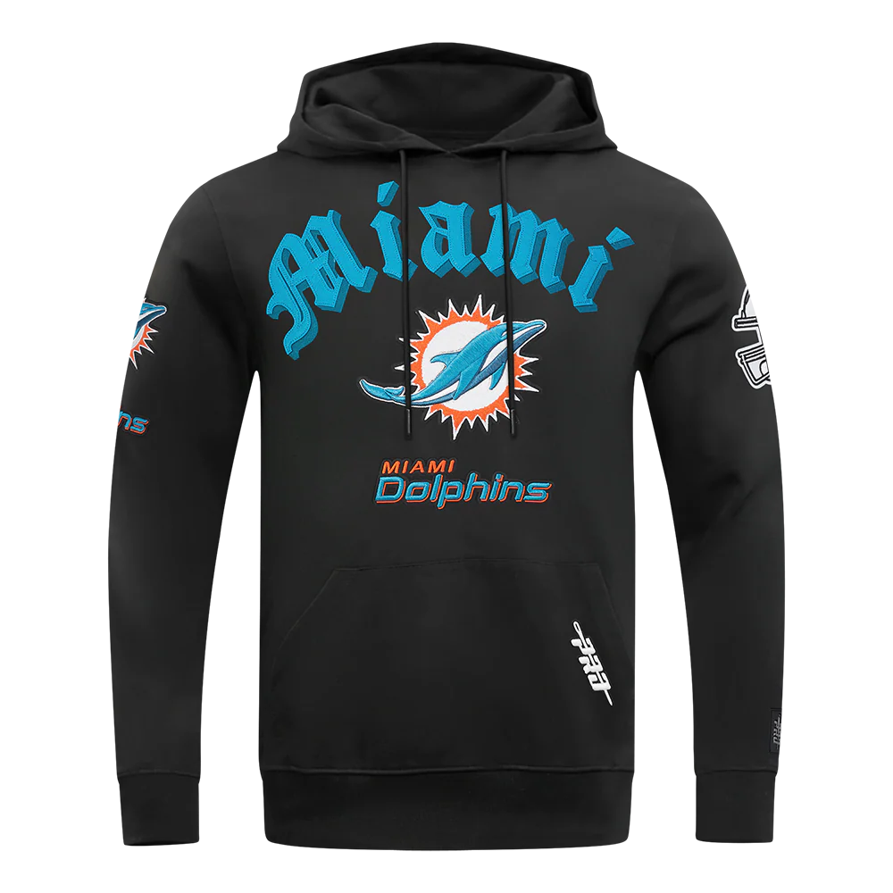 NFL MIAMI DOLPHINS OLD ENGLISH MEN'S PO HOODIE (BLACK)