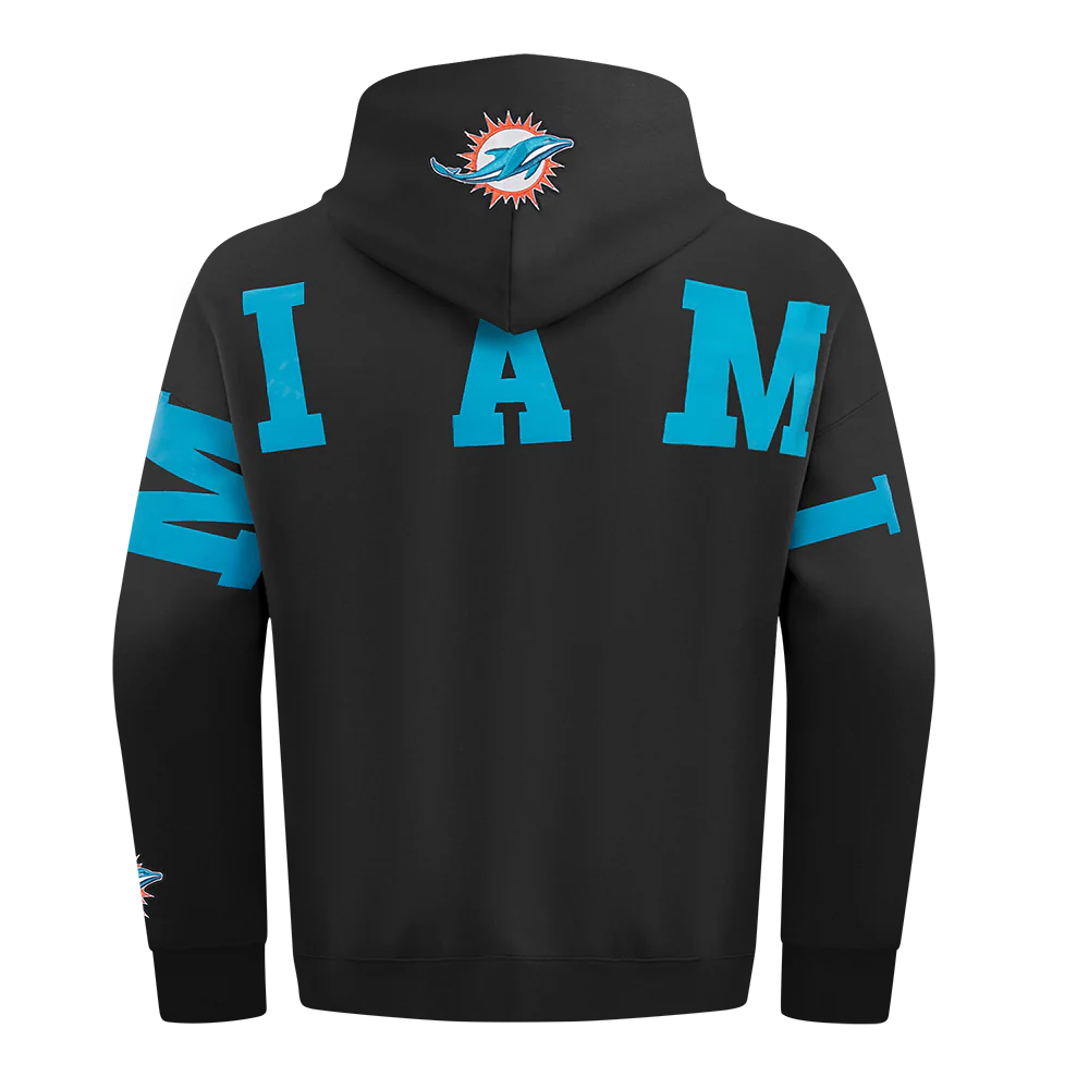 NFL MIAMI DOLPHINS WINGSPAN MEN'S DROP SHOULDER FLC PO HOODIE (BLACK)