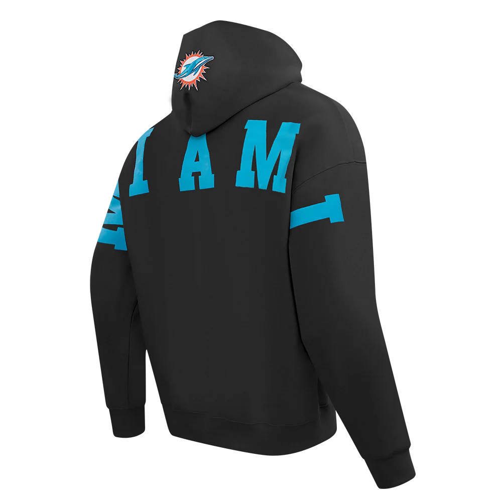NFL MIAMI DOLPHINS WINGSPAN MEN'S DROP SHOULDER FLC PO HOODIE (BLACK) - Image 4