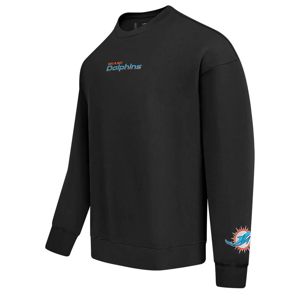 NFL MIAMI DOLPHINS WINGSPAN MEN'S DROP SHOULDER FLC CREWNECK (BLACK)