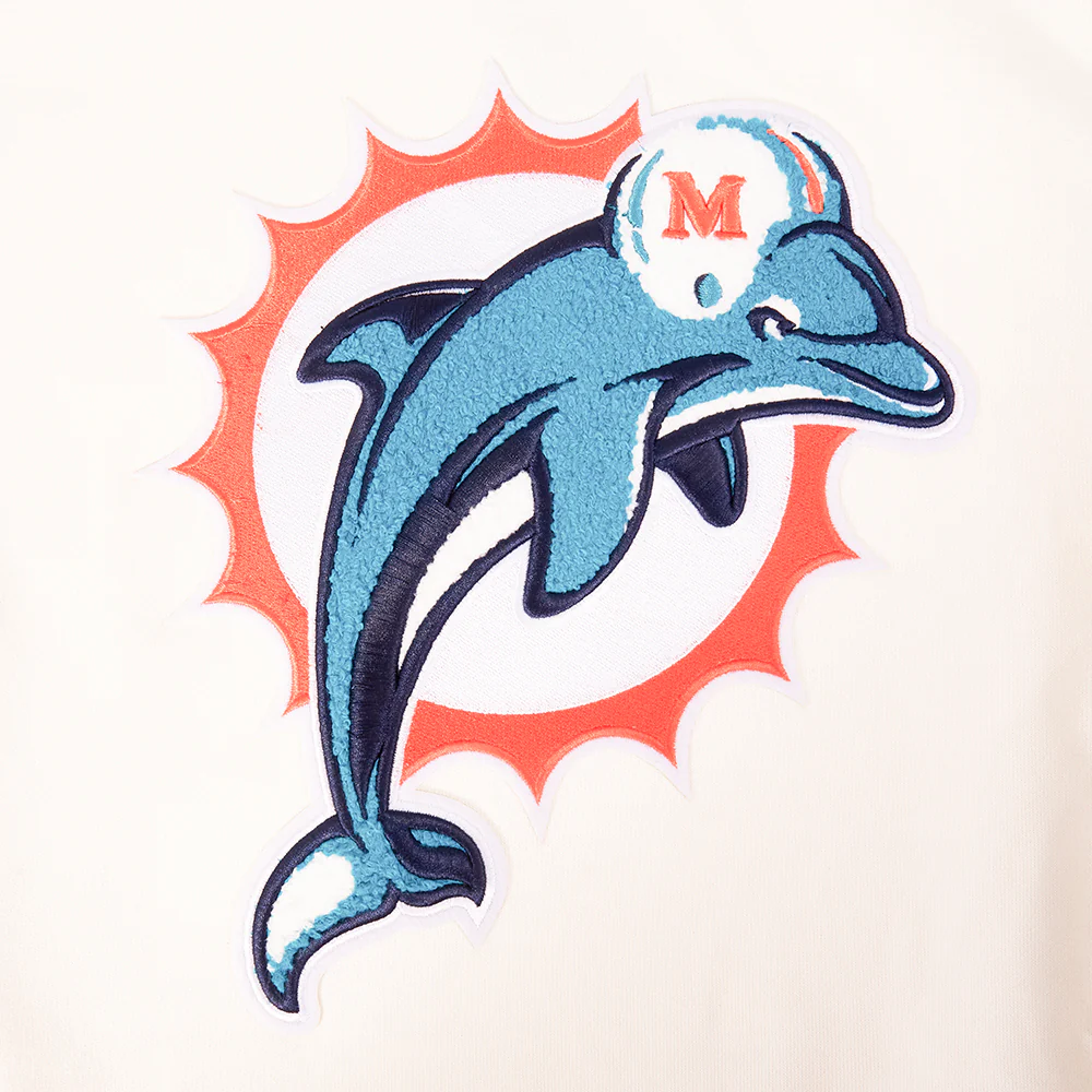 NFL MIAMI DOLPHINS RETRO CLASSIC MEN'S PULLOVER HOODIE (EGGSHELL/ BLACK) - Image 5