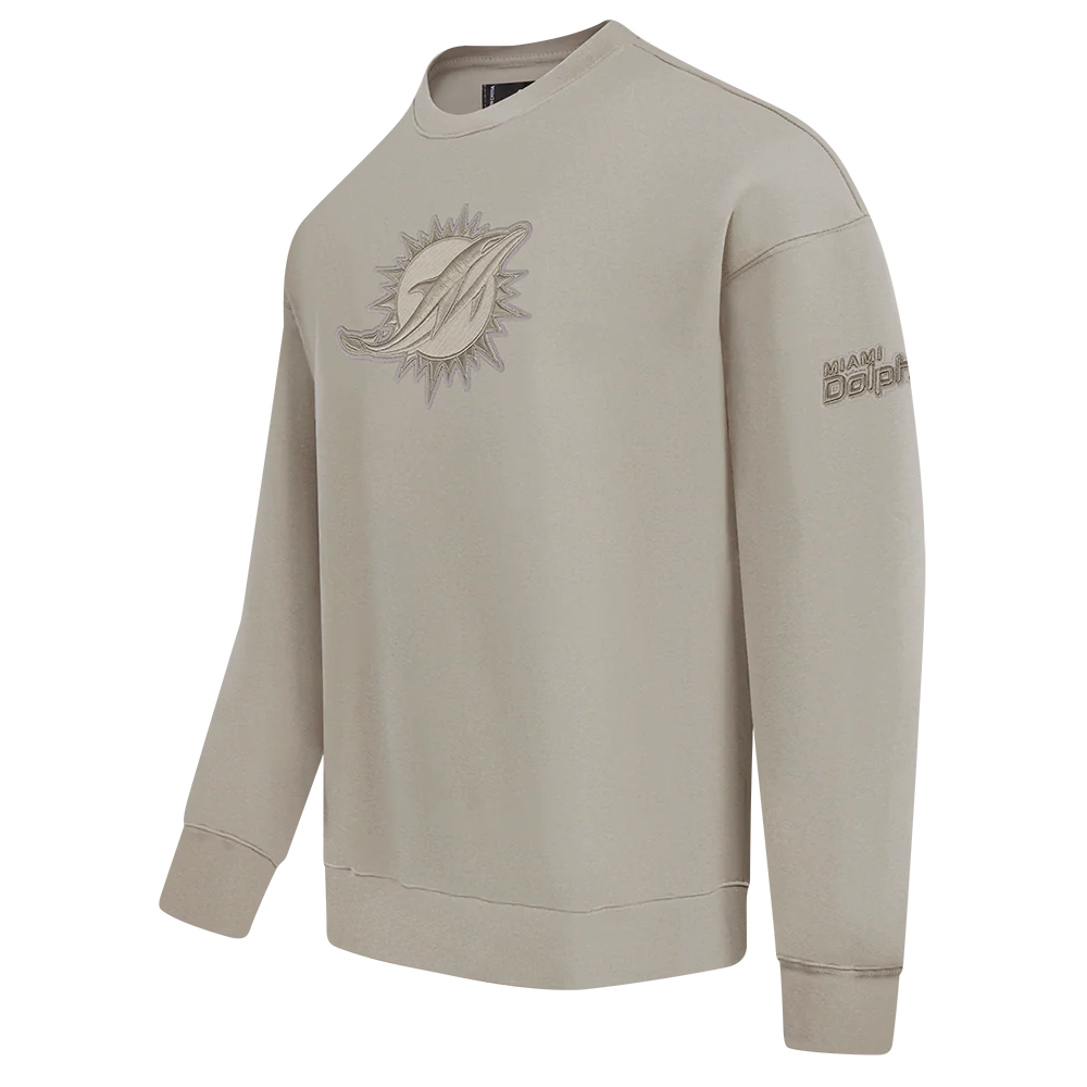 NFL MIAMI DOLPHINS NEUTRAL MEN'S DROP SHOULDER FLC CREWNECK (TAUPE) - Image 3