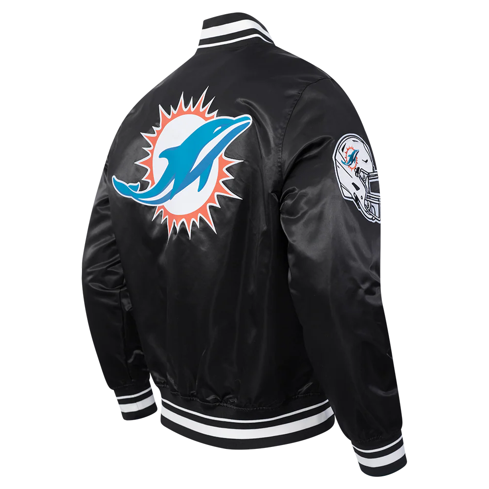 NFL MIAMI DOLPHINS SCRIPT TAIL MEN'S SATIN JACKET (BLACK) - Image 4