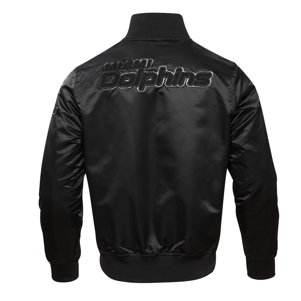 NFL MIAMI DOLPHINS TRIPLE BLACK MEN'S SATIN JACKET (TRIPLE BLACK) - Image 4