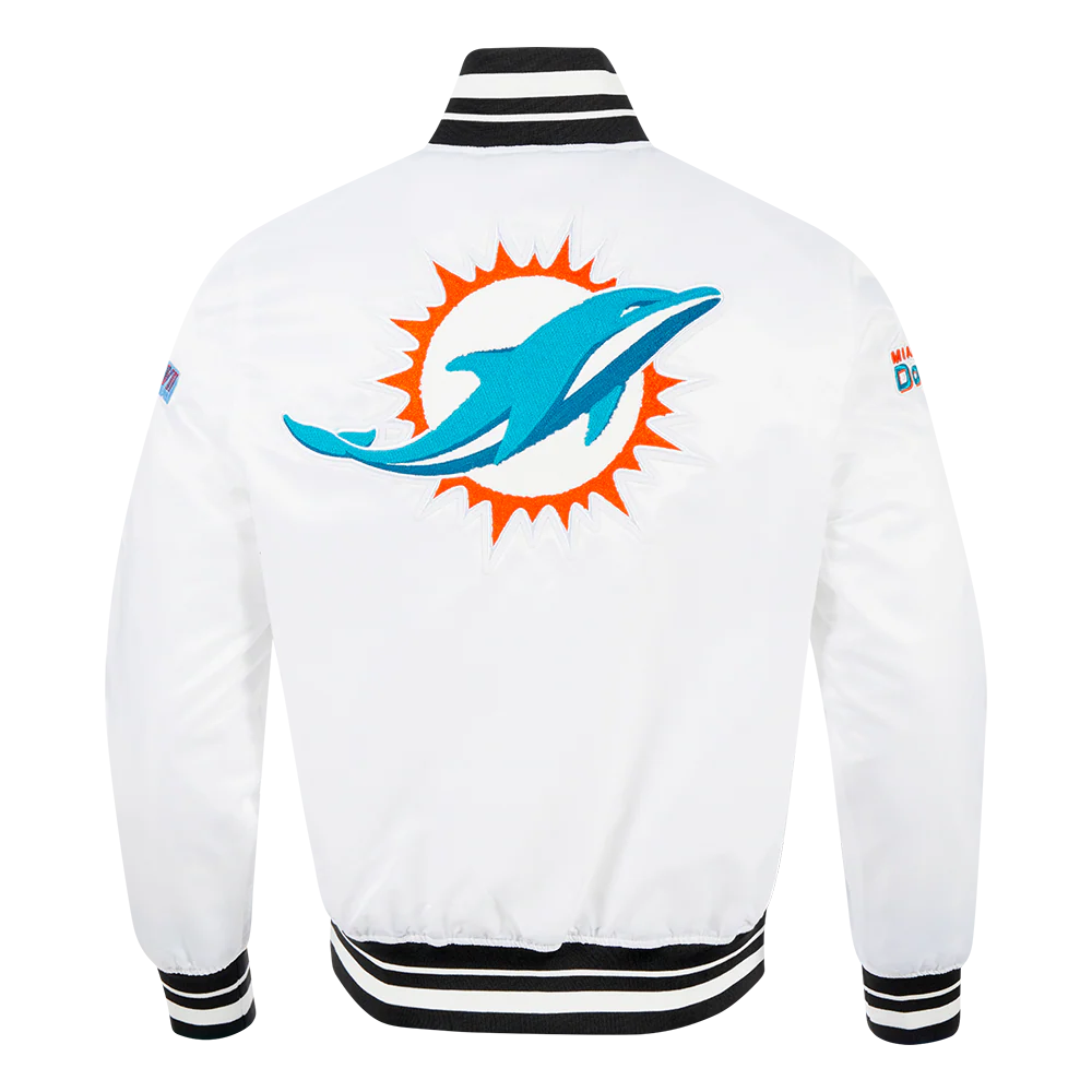 NFL MIAMI DOLPHINS MASHUP MEN'S RIB SATIN JACKET (WHITE/BLACK) - Image 3