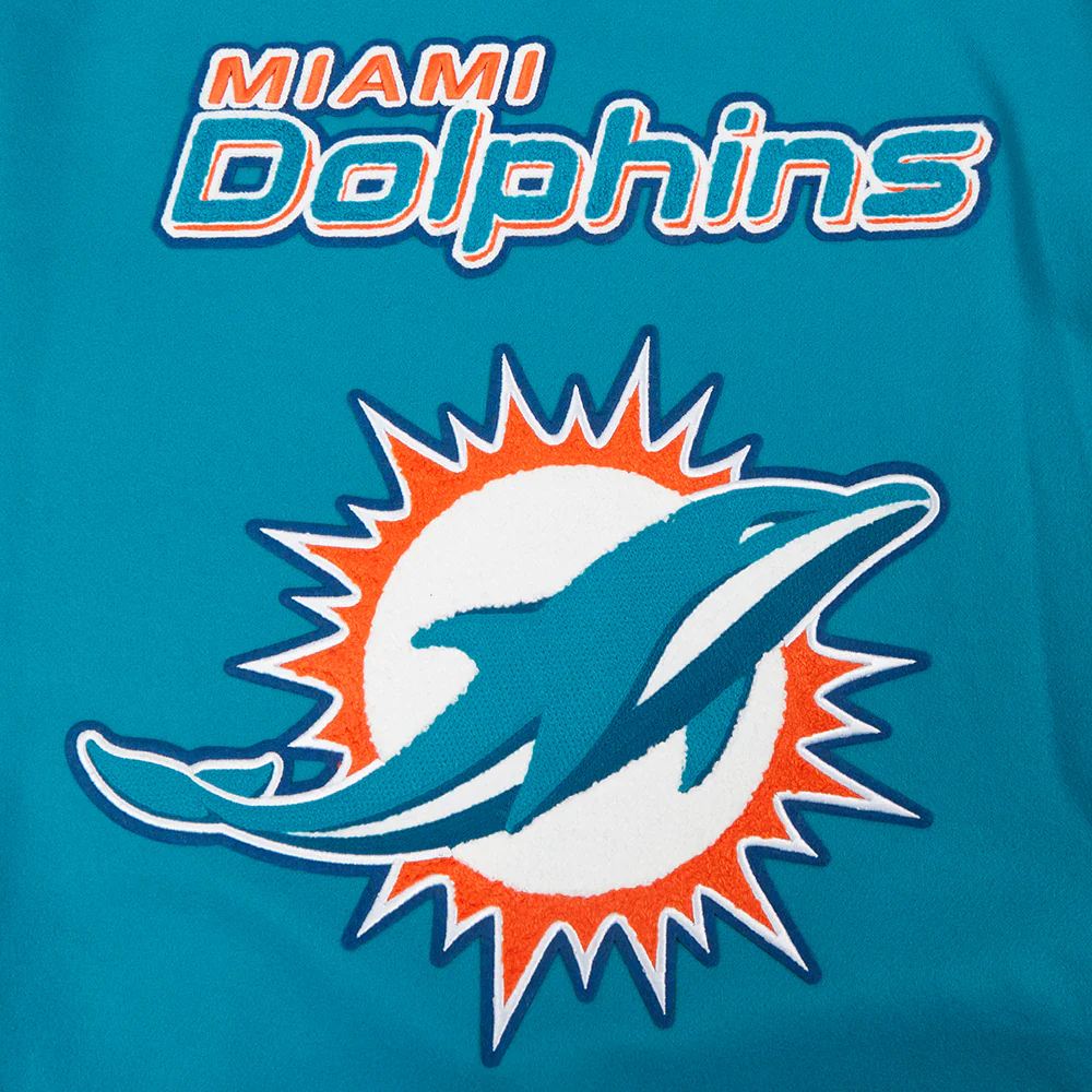NFL MIAMI DOLPHINS MASHUP MEN'S RIB WOOL VARSITY JACKET (TEAL/WHITE) - Image 2
