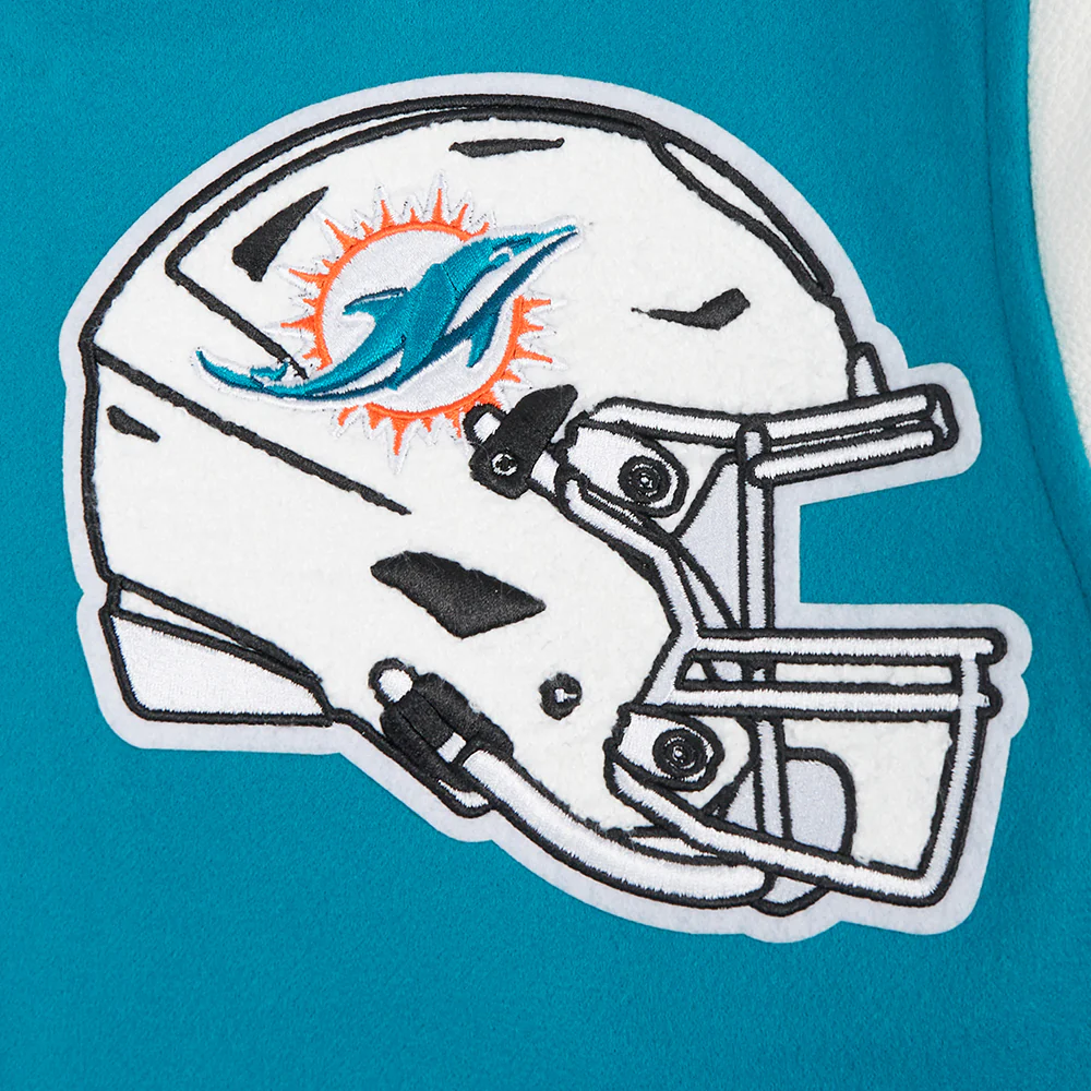 NFL MIAMI DOLPHINS MASHUP MEN'S RIB WOOL VARSITY JACKET (TEAL/WHITE) - Image 8