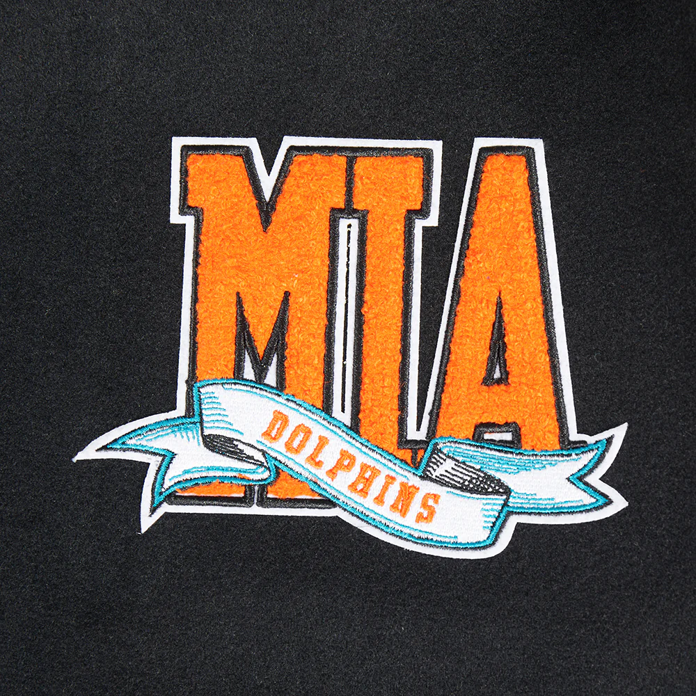 NFL MIAMI DOLPHINS TEAM PENNANTS MEN'S RIB WOOL VARSITY JACKET (BLACK/WHITE) - Image 10