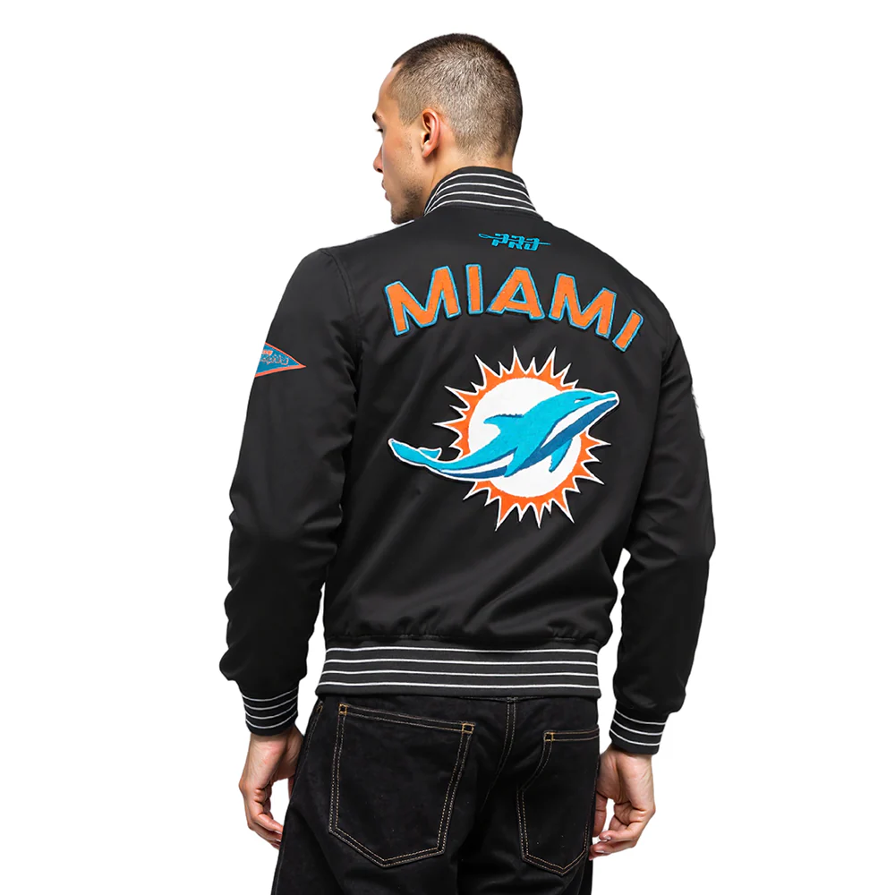 NFL MIAMI DOLPHINS PRO GAME DAY MEN'S DBL KNIT JACKET (BLACK/SILVER/WHITE) - Image 13