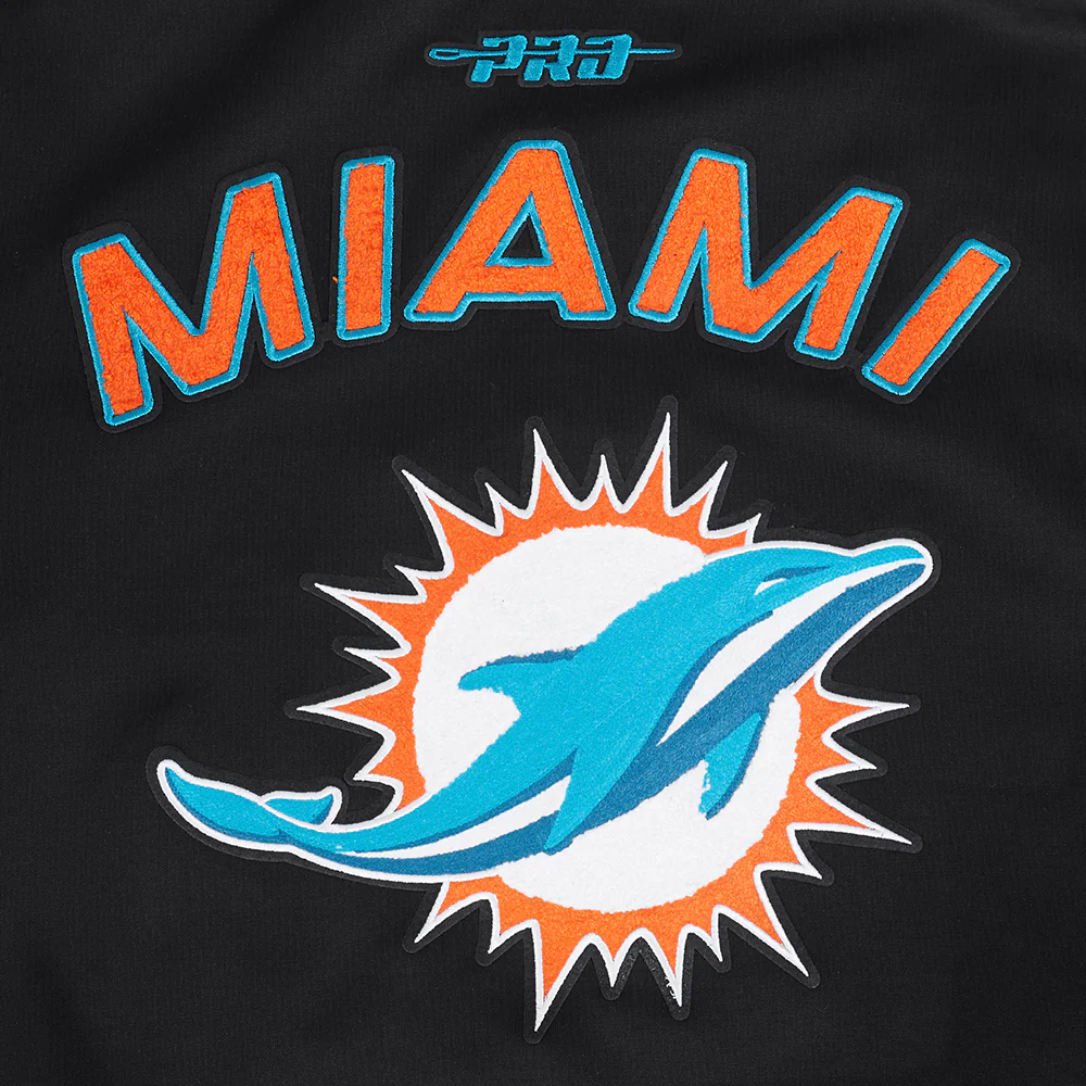 NFL MIAMI DOLPHINS PRO GAME DAY MEN'S DBL KNIT JACKET (BLACK/SILVER/WHITE) - Image 7