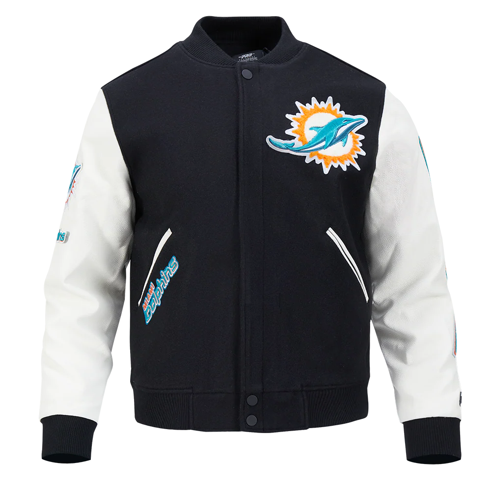 NFL MIAMI DOLPHINS CLASSIC WOOL MEN'S VARSITY JACKET (BLACK/WHITE)