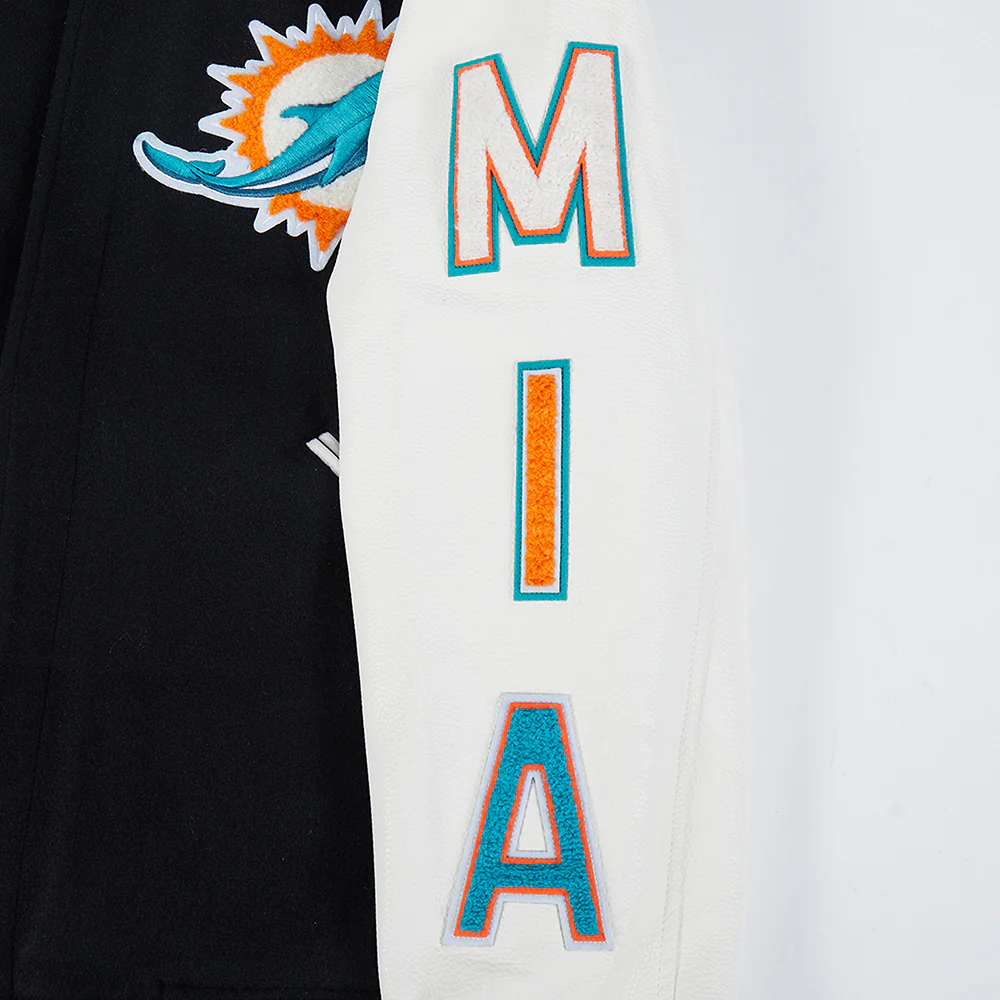NFL MIAMI DOLPHINS CLASSIC WOOL MEN'S VARSITY JACKET (BLACK/WHITE) - Image 6