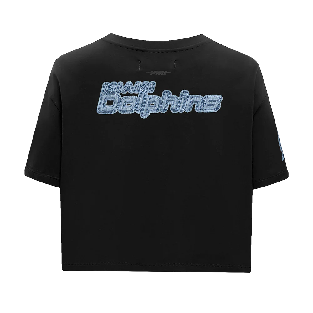 NFL MIAMI DOLPHINS VARSITY BLUES WOMEN'S BOXY TEE (BLACK) - Image 3