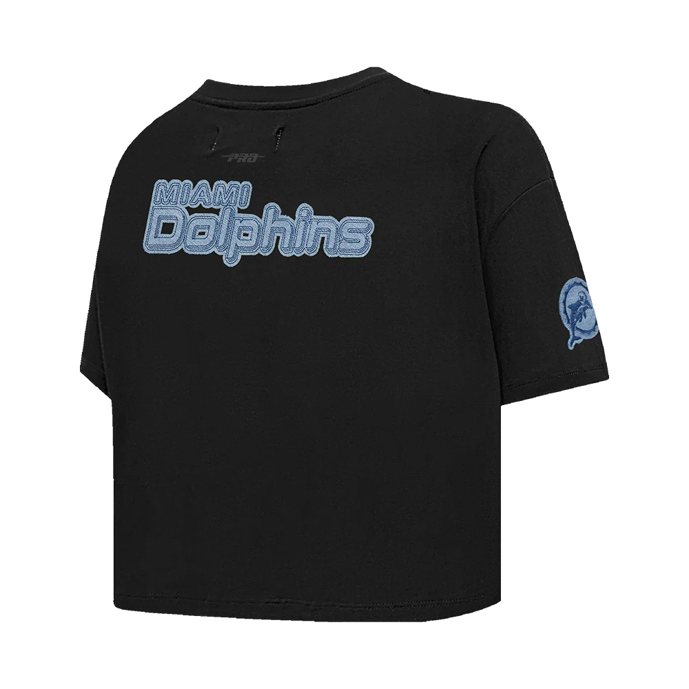 NFL MIAMI DOLPHINS VARSITY BLUES WOMEN'S BOXY TEE (BLACK) - Image 4