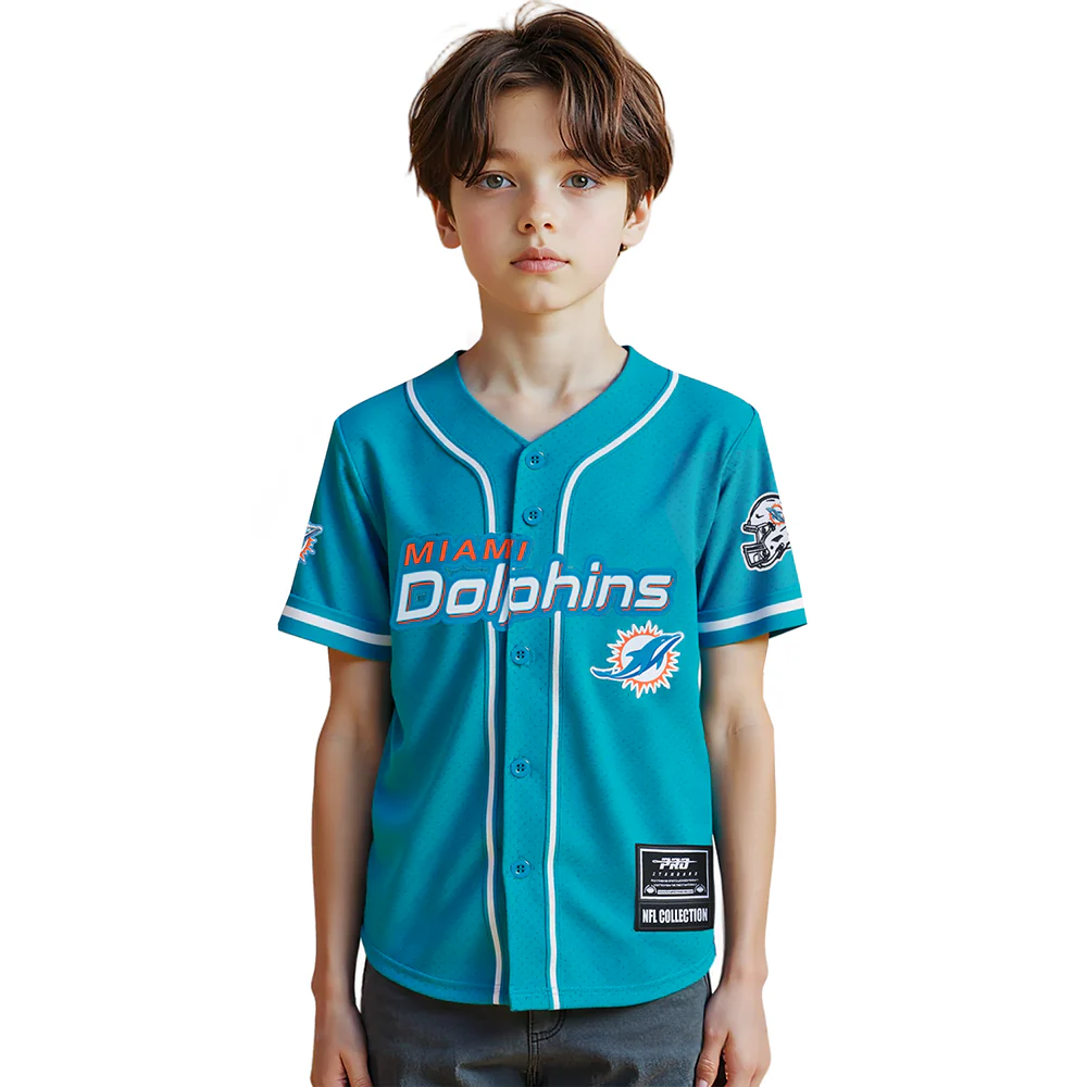 NFL MIAMI DOLPHINS CLASSIC BIG BOY'S MESH BUTTON DOWN SHIRT (TEAL)
