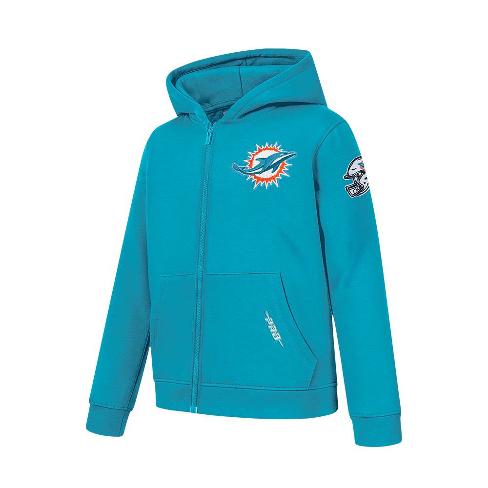 NFL MIAMI DOLPHINS CLASSIC CHENILLE BIG BOY'S FLEECE FULL ZIP HOODIE (TEAL)