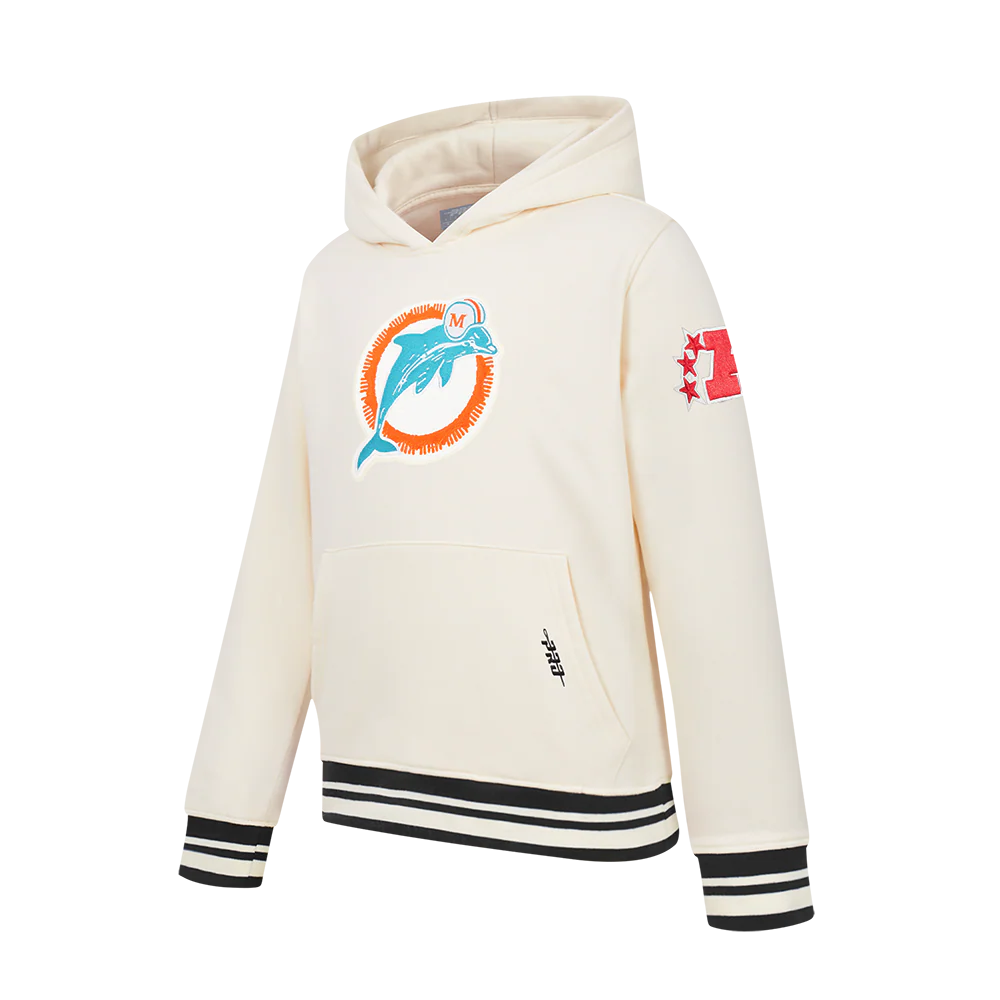 NFL MIAMI DOLPHINS RETRO CLASSICS BIG BOY'S RIB FLEECE PO HOODIE (EGGSHELL/ BLACK) - Image 5
