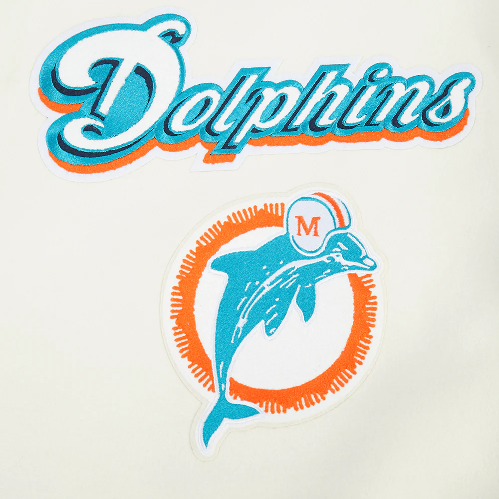 NFL MIAMI DOLPHINS RETRO CLASSICS BIG BOY'S RIB WOOL VARSITY JACKET (EGGSHELL/ BLACK) - Image 10
