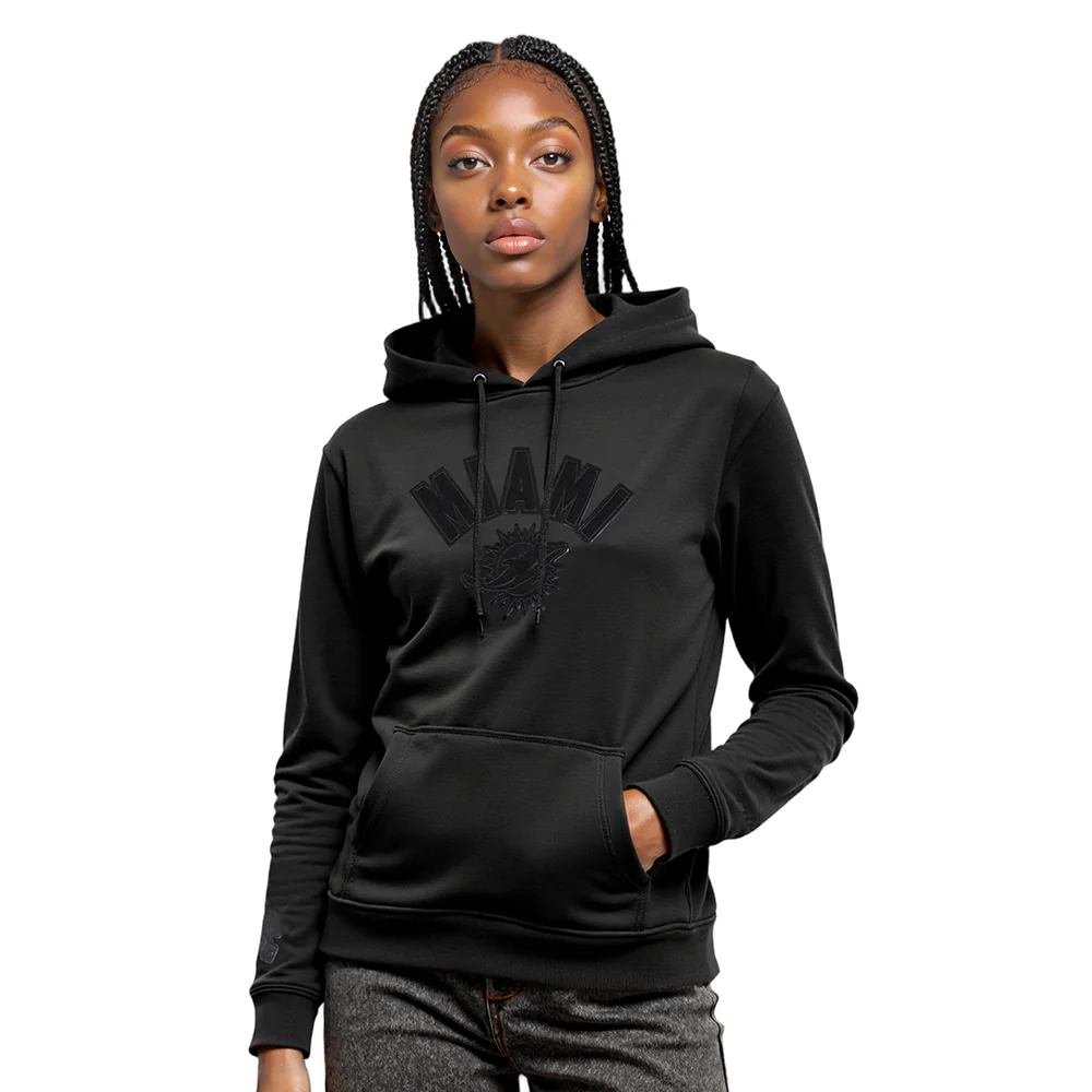 NFL MIAMI DOLPHINS TRIPLE BLACK WOMEN'S FLEECE PULLOVER HOODIE (TRIPLE BLACK)