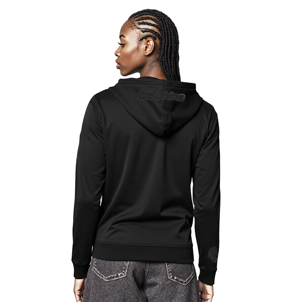 NFL MIAMI DOLPHINS TRIPLE BLACK WOMEN'S FLEECE PULLOVER HOODIE (TRIPLE BLACK) - Image 9