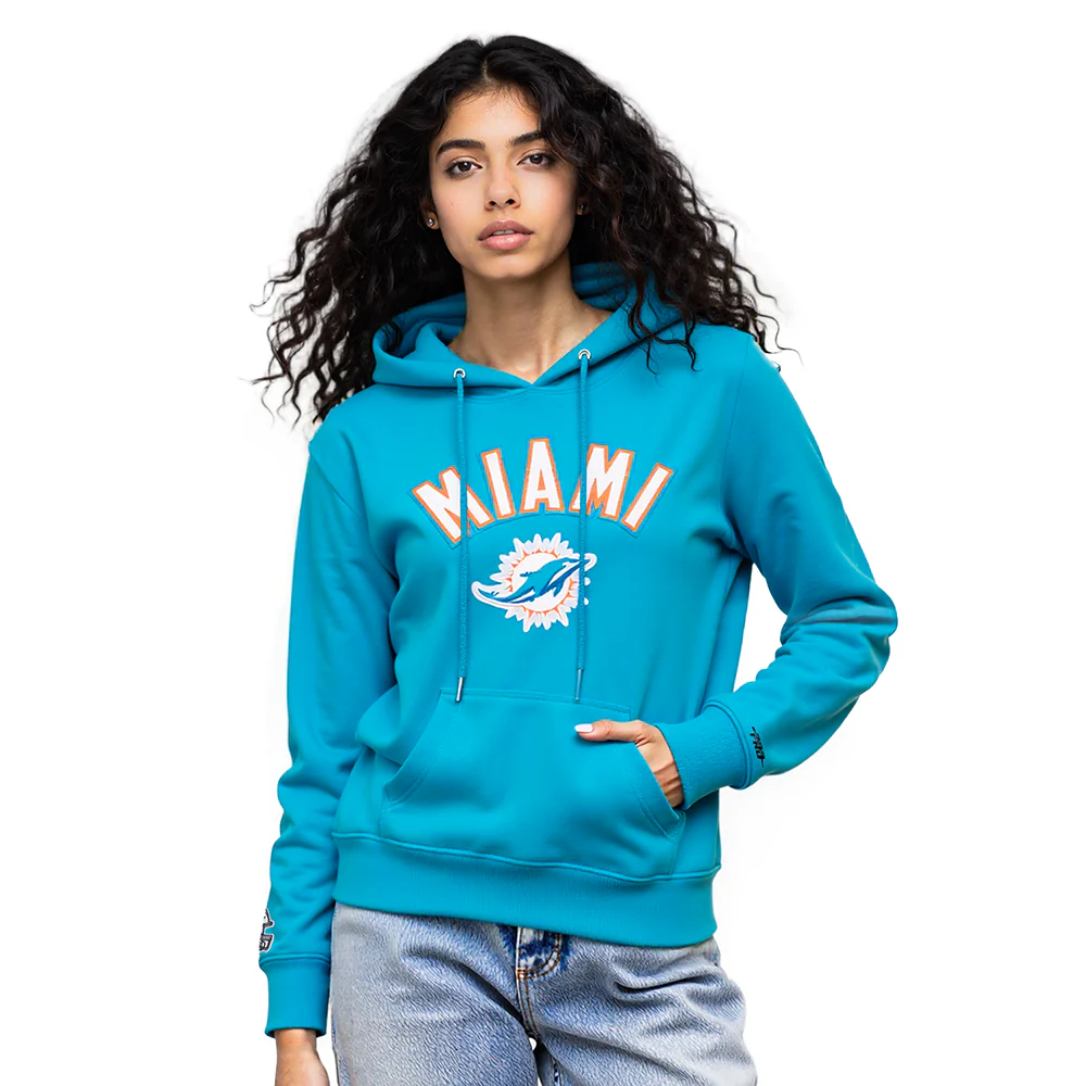 NFL MIAMI DOLPHINS CLASSIC WOMEN'S FLEECE PULLOVER HOODIE (TEAL)