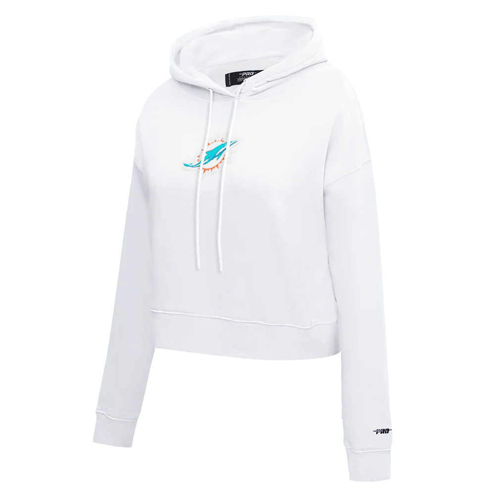 NFL MIAMI DOLPHINS CLASSIC WOMEN'S FLEECE CROPPED PULLOVER HOODIE (WHITE) - Image 2