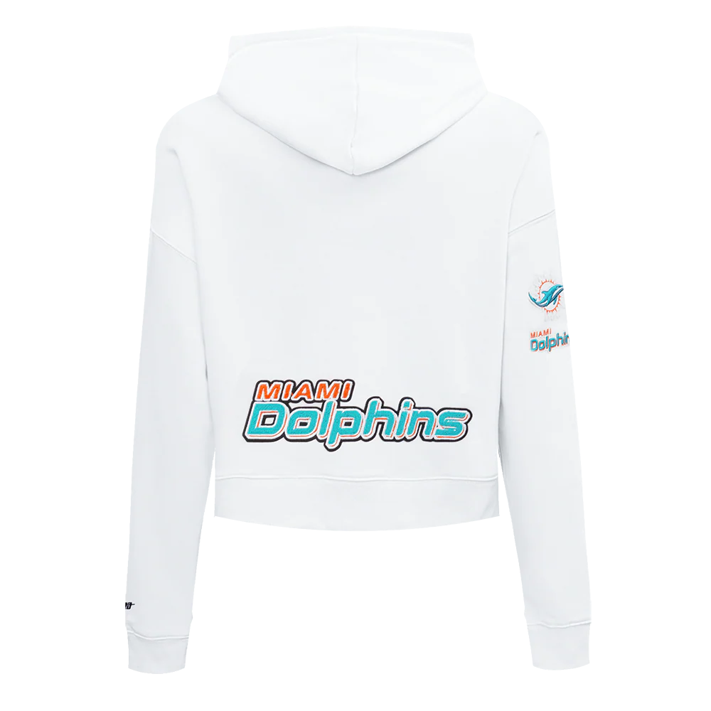 NFL MIAMI DOLPHINS CLASSIC WOMEN'S FLEECE CROPPED PULLOVER HOODIE (WHITE) - Image 3