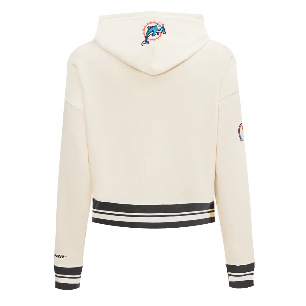 NFL MIAMI DOLPHINS RETRO CLASSIC WOMEN'S CROPPED PO HOODIE (EGGSHELL/BLACK) - Image 3