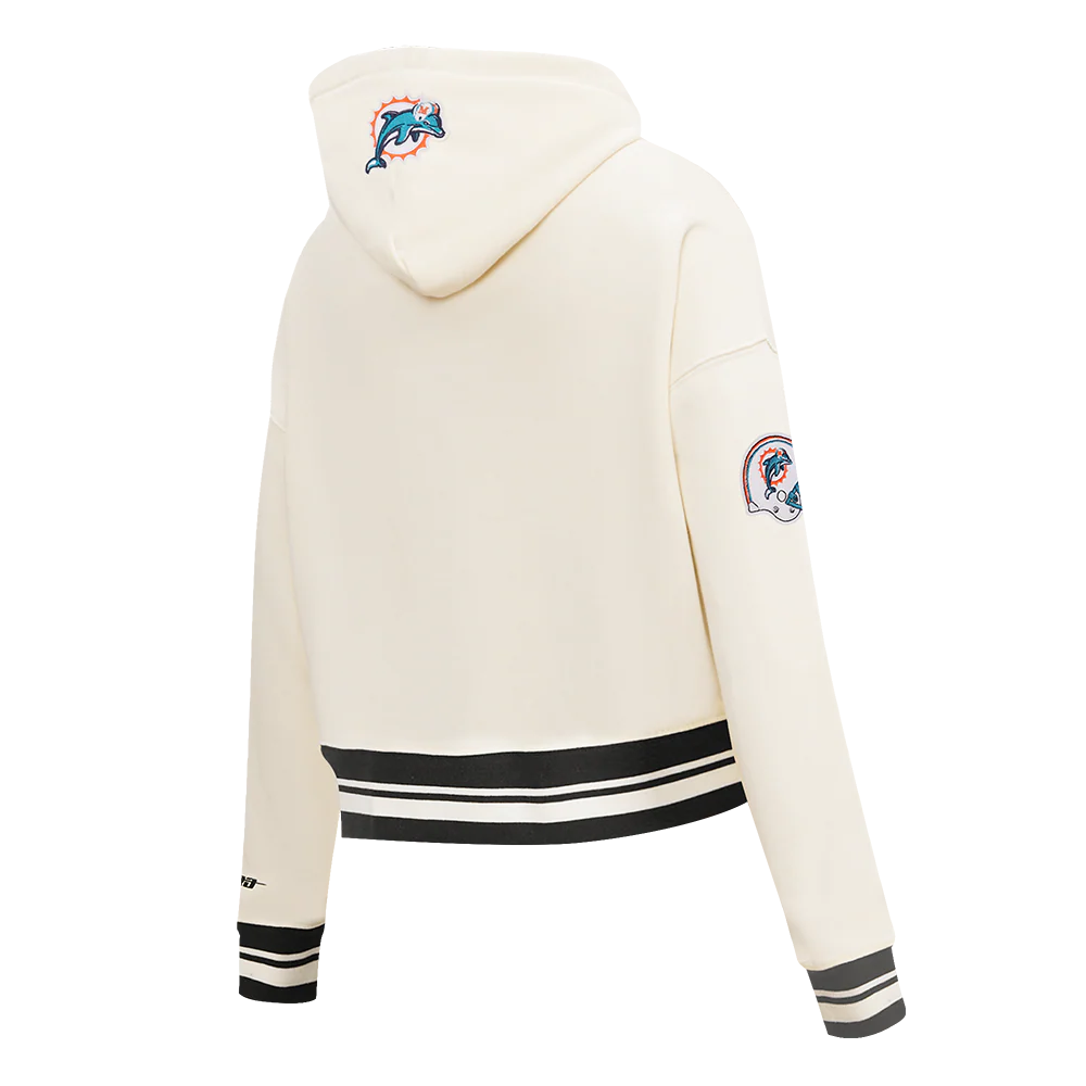 NFL MIAMI DOLPHINS RETRO CLASSIC WOMEN'S CROPPED PO HOODIE (EGGSHELL/BLACK) - Image 4