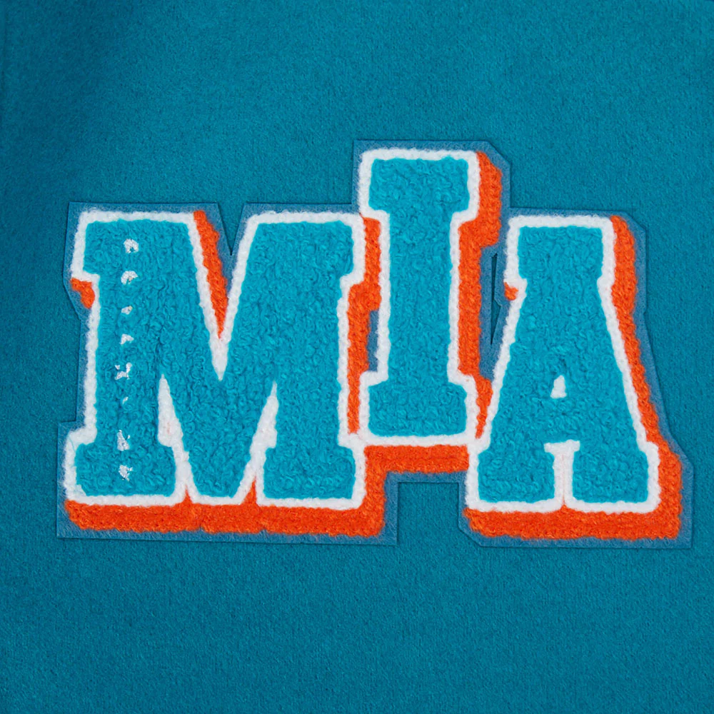 NFL MIAMI DOLPHINS MASHUP WOMEN'S RIB WOOL VARSITY JACKET (TEAL/WHITE) - Image 15