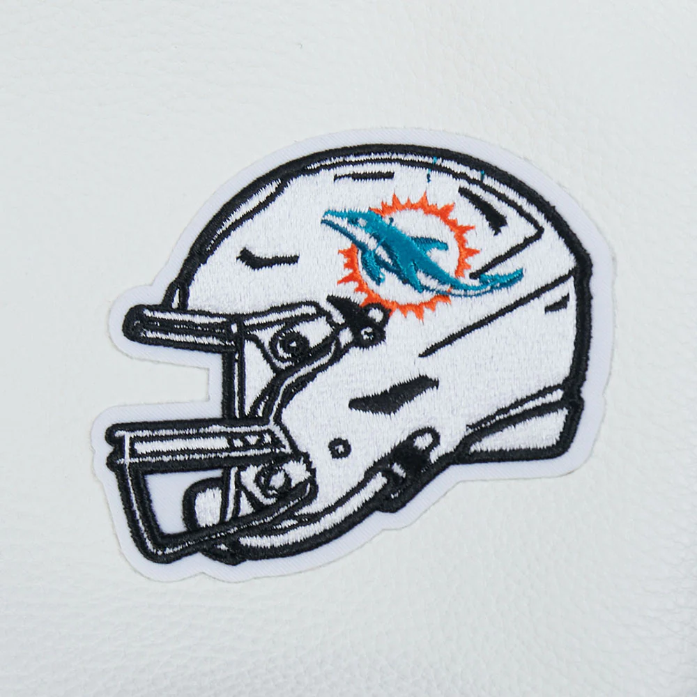 NFL MIAMI DOLPHINS MASHUP WOMEN'S RIB WOOL VARSITY JACKET (TEAL/WHITE) - Image 9